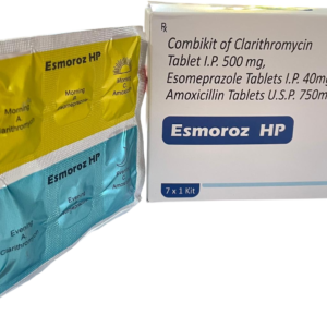 Combikit of Clarithromycin 500 mg, Esomeprazole 40 mg and Amoxicillin 750 mg tablets