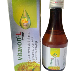 Vitavon L syrup bottle with packaging box, multivitamin antioxidant syrup mango flavVitavon L syrup bottle with packaging box, multivitamin antioxidant syrup mango flavour 200mlour 200ml